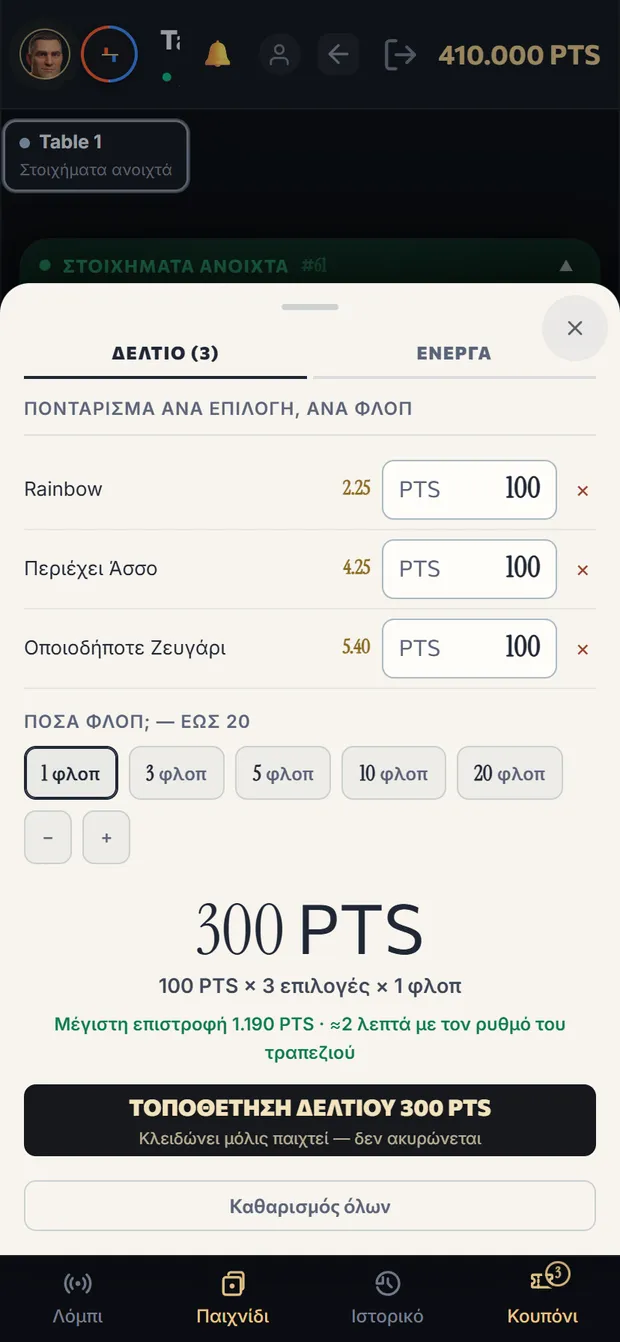 Βάλε Points και flop