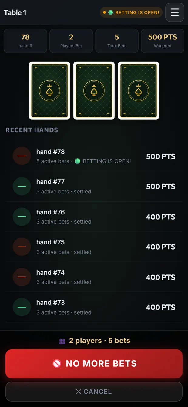 Open: players and bets, live